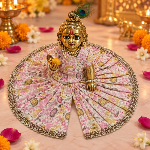 Blush Floral Pleated Laddu Gopal Poshak – Size 5 – three-quarter view