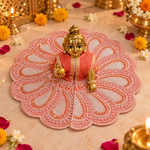 Coral Pearl Paisley Lace Laddu Gopal Poshak – Size 5 – three-quarter view