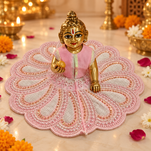 Blush Pearl Paisley Lace Laddu Gopal Poshak – Size 5 – front view