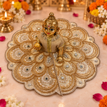Gold Pearl Floral Lace Laddu Gopal Poshak – Size 5 – three-quarter view