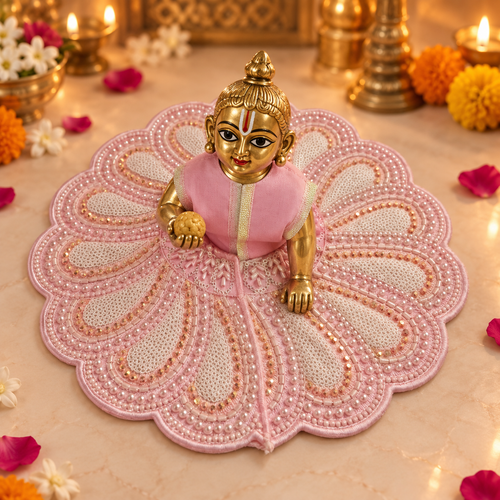Blush Pearl Paisley Lace Laddu Gopal Poshak – Size 5 – three-quarter view