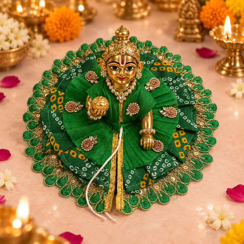 Green Gota Floral Laddu Gopal Poshak – Size 5 – front view