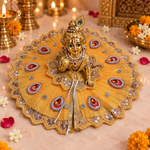 Mustard Paisley Crystal Laddu Gopal Poshak – Size 5 – three-quarter view