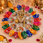 Multicolour Bandhani Petal Kundan Laddu Gopal Poshak – Size 5 – three-quarter view