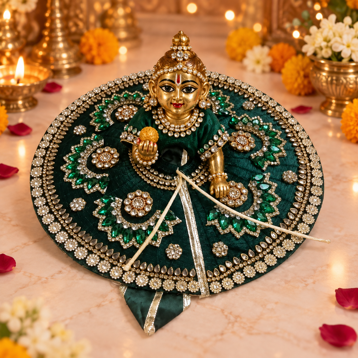 Emerald Kundan Floral Laddu Gopal Poshak – Size 5 – corrected matching view