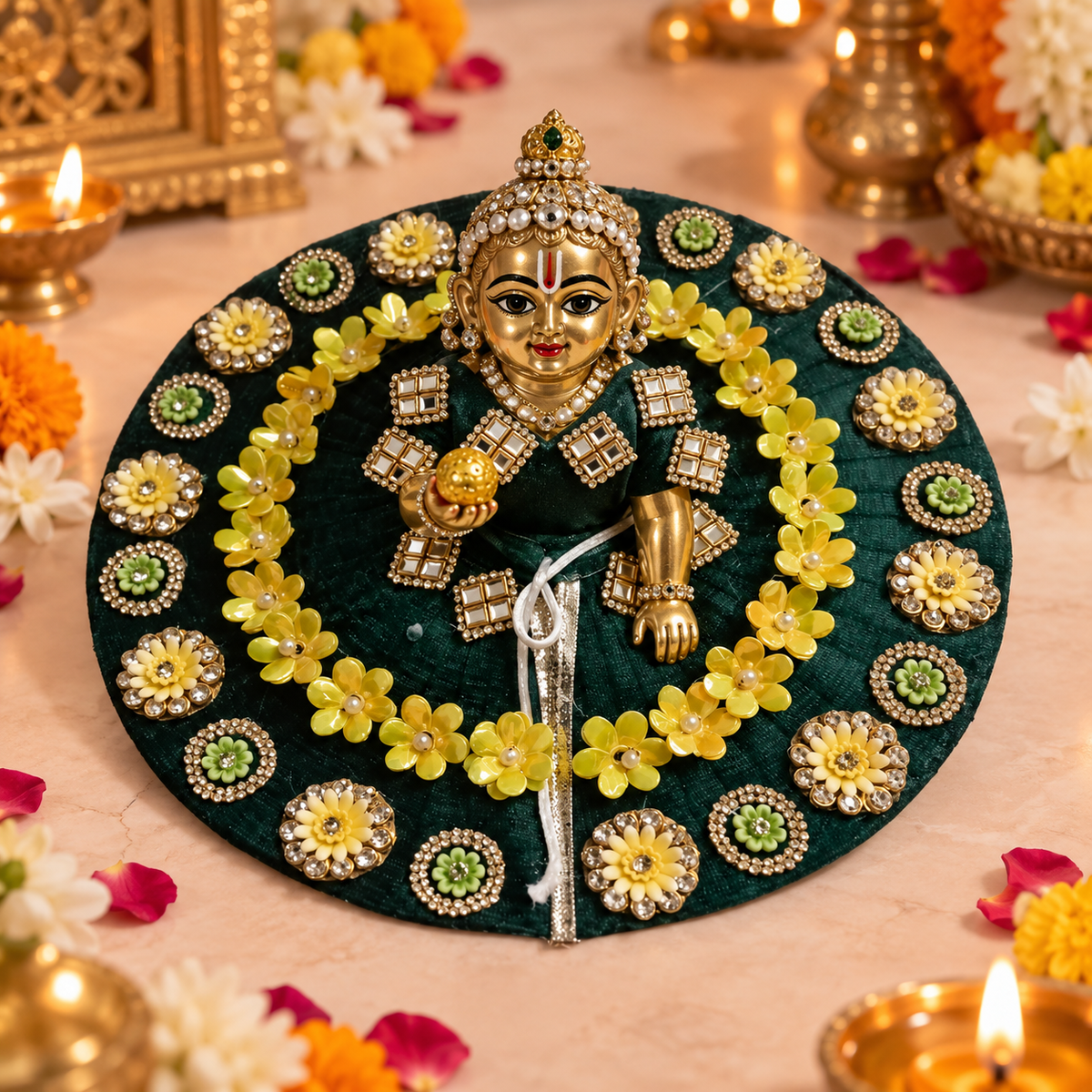 Black Yellow Floral Crystal Laddu Gopal Poshak – Size 5 – corrected matching view