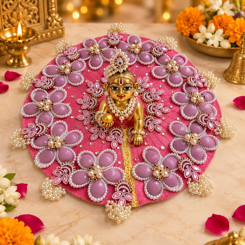 Pink Lavender Pearl Floral Laddu Gopal Poshak – Size 5 – corrected matching view