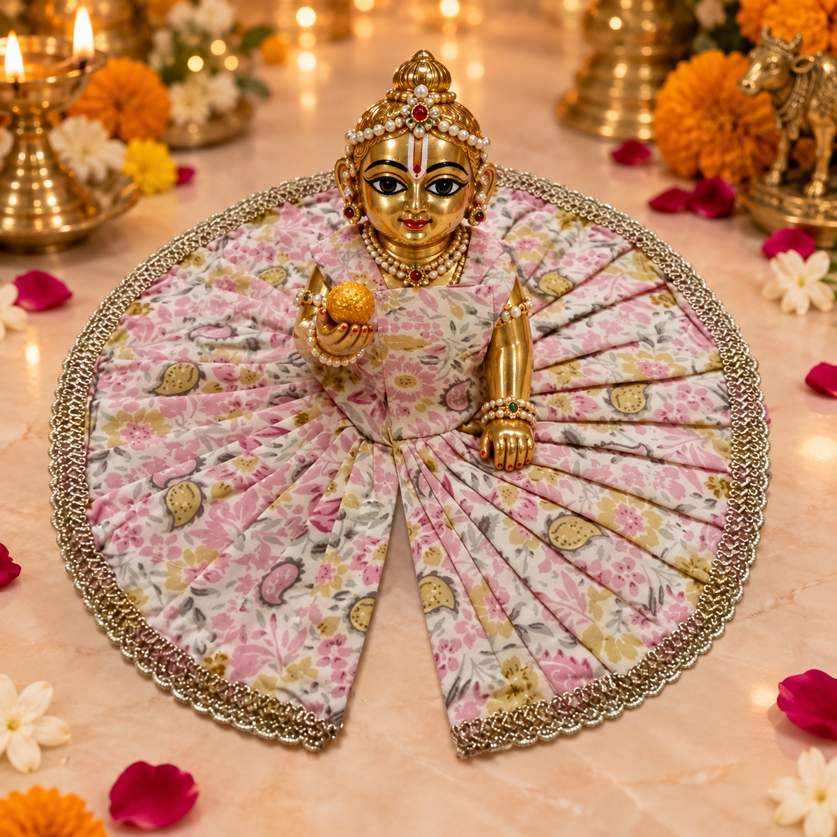 Blush Floral Pleated Laddu Gopal Poshak – Size 5 – corrected matching view