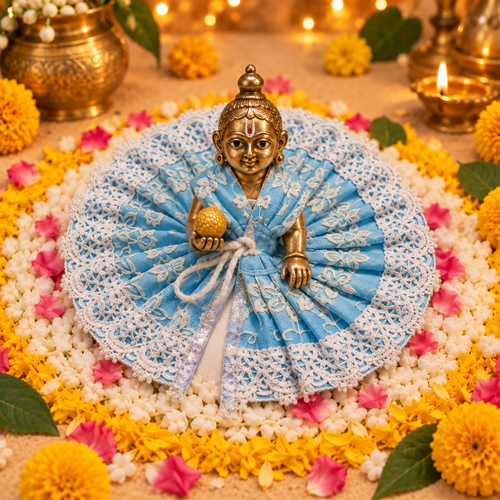 Aasmani Silver Floral Lace Laddu Gopal Poshak – Size 3 – Front View