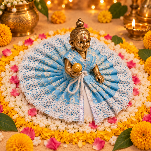 Aasmani Silver Floral Lace Laddu Gopal Poshak – Size 3 – Three-Quarter View