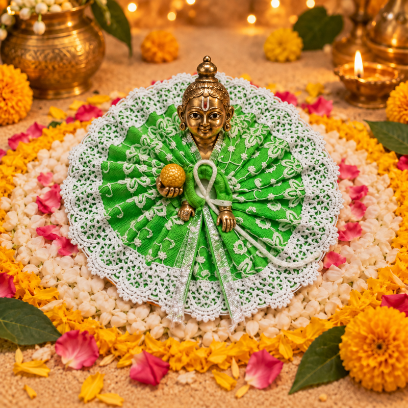 Hariyali White Pearl Lace Laddu Gopal Poshak – Size 3 – Front View
