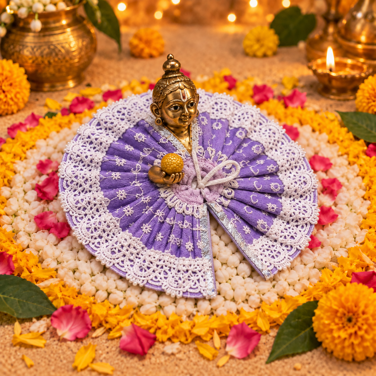 Lavender Silver Lace Laddu Gopal Poshak – Size 3 – Three-Quarter View