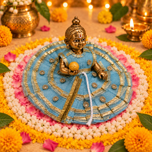 Aasmani Gold Gota Chakra Laddu Gopal Poshak – Size 3 – Three-Quarter View