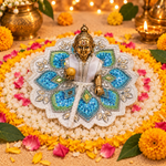 Aqua Silver Floral Mirror Laddu Gopal Poshak – Size 3 – Front View