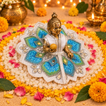 Aqua Silver Floral Mirror Laddu Gopal Poshak – Size 3 – Three-Quarter View
