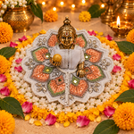 Peach Silver Floral Mirror Laddu Gopal Poshak – Size 3 – Front View