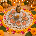 Peach Silver Floral Mirror Laddu Gopal Poshak – Size 3 – Three-Quarter View