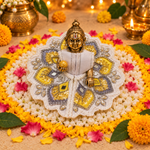 Lemon Silver Floral Mirror Laddu Gopal Poshak – Size 3 – Front View