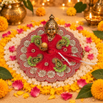 Ruby Green Floral Zardozi Laddu Gopal Poshak – Size 3 – Front View