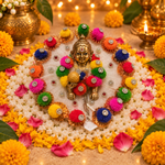 Multicolour Pom-Pom Pearl Halo Laddu Gopal Poshak – Size 3 – Front View
