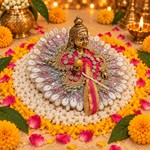Silver Pink Pearl Floral Laddu Gopal Poshak – Size 3 – Three-Quarter View