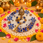 Ivory Blue Floral Pearl Laddu Gopal Poshak – Size 3 – Front View