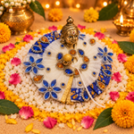 Ivory Blue Floral Pearl Laddu Gopal Poshak – Size 3 – Three-Quarter View