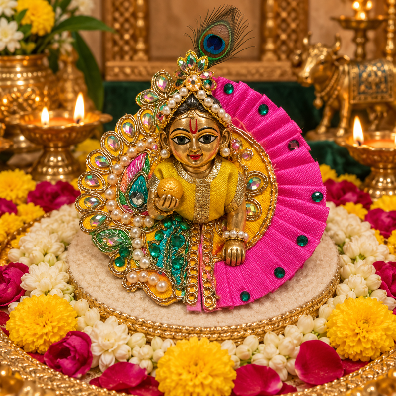 Gulabi Mayur Pink Size 0 Laddu Gopal Poshak front view