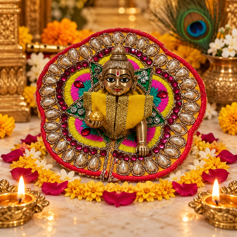 Ruby Mirror Medallion Size 0 Laddu Gopal Poshak front view
